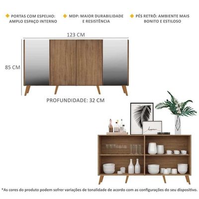 Aparador Buffet 4 Portas Suspenso Viena V3605 Rustic/Preto