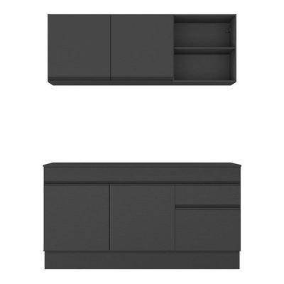 Armário De Cozinha Compacta 150cm Com Rodapé Veneza Multimóveis V2114 Preto Preto