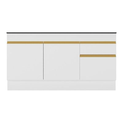 Balcão Cozinha Gabinete Pia 150cm Com Rodapé 3 Portas 1 Gaveta Veneza V2115 Branco/dourado