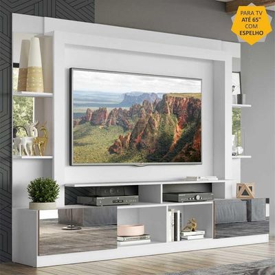 Rack Estante com Painel Tv 65 e Espelho Oslo Branco