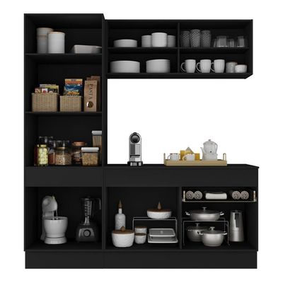 Armário De Cozinha Compacta 3 Peças Com Rodapé Mp2179 Made Multimóveis Preto/dourado Preto/dourado