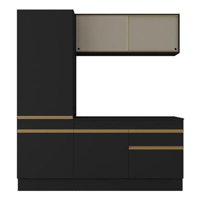 Armário De Cozinha Compacta 3 Peças Com Rodapé Mp2179 Made Multimóveis Preto/dourado Preto/dourado