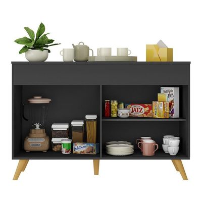 Balcão Cozinha Gabinete Pia 120cm 2 Portas Veneza Multimóveis V3738 Preto/dourado Preto/dourado