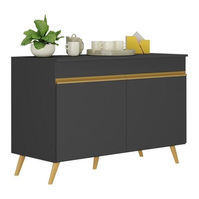 Balcão Cozinha Gabinete Pia 120cm 2 Portas Veneza Multimóveis V3738 Preto/dourado Preto/dourado