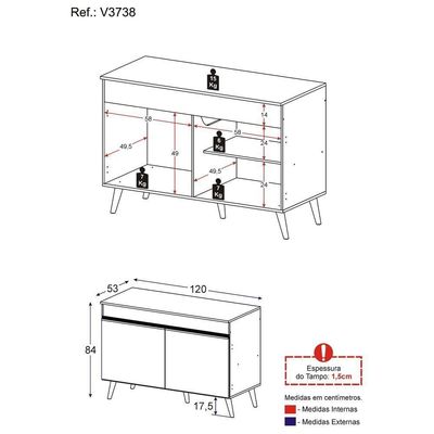 Balcão Cozinha Gabinete Pia 120cm 2 Portas Veneza Multimóveis V3738 Preto/dourado Preto/dourado