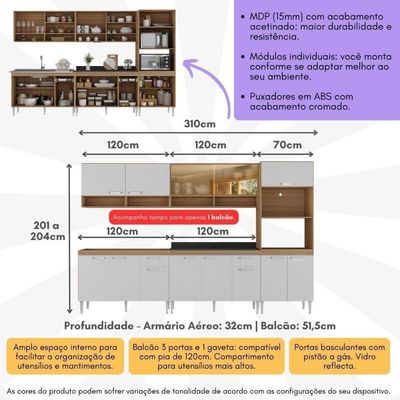 Cozinha Completa c/ Armário e Balcão 5 Pçs Paris Multimóveis