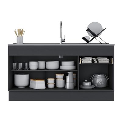 Balcão Cozinha Gabinete Pia 150cm Com Rodapé 3 Portas 1 Gaveta Veneza Multimóveis V2115 Preto Preto