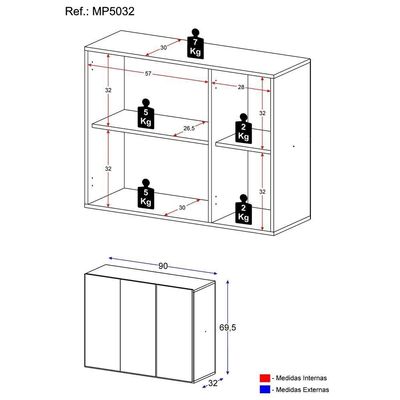 Armário Lavanderia Com 3 Portas Multimóveis Mp5032 Branco