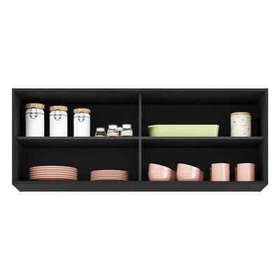 Armário De Cozinha Aéreo 120cm 2 Portas Vidro Veneza Multimóveis V3683 Preto/dourado Preto/dourado