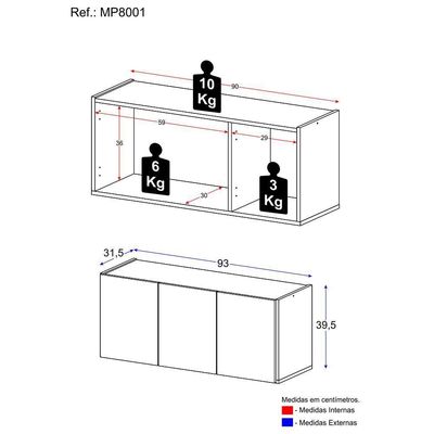 Aparador Buffet Suspenso 3 Portas Multimóveis Mp8001 Branco Branco