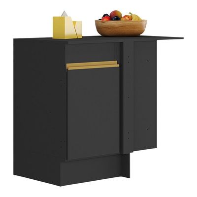Balcão Cozinha De Canto Com Rodapé 1 Porta Veneza Multimóveis V2120 Preto/dourado Preto/dourado
