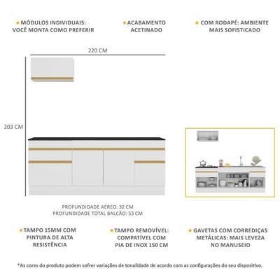Armário De Cozinha Compacta 220cm Multimóveis Branco/dourado