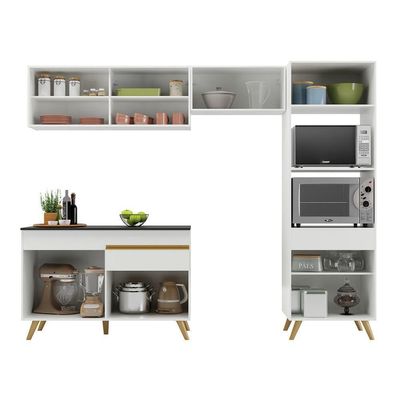 Armário De Cozinha Compacta 252cm Veneza Multimóveis V3692 Branco/dourado Branco/dourado