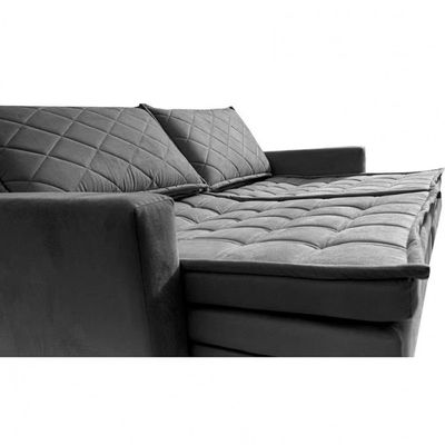 Sofá 3 Lugares Cama inBox Marselha 180cm Retrátil com Baú e Revestimento Suede Velusoft Cinza
