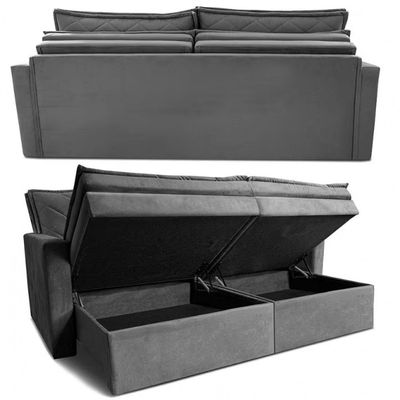 Sofá 3 Lugares Cama inBox Marselha 180cm Retrátil com Baú e Revestimento Suede Velusoft Cinza