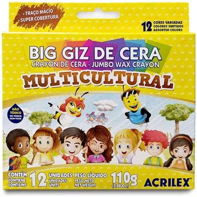 Big Giz De Cera Multicultural 110g - Acrilex - Unica Big Giz De Cera Multicultural 110g - Acrilex -