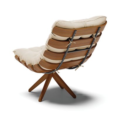 Poltrona Giratória Costela Suede Branco Base Madeira MA25 D'Rossi