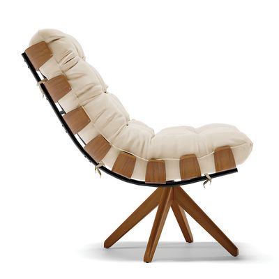 Poltrona Giratória Costela Suede Branco Base Madeira MA25 D'Rossi