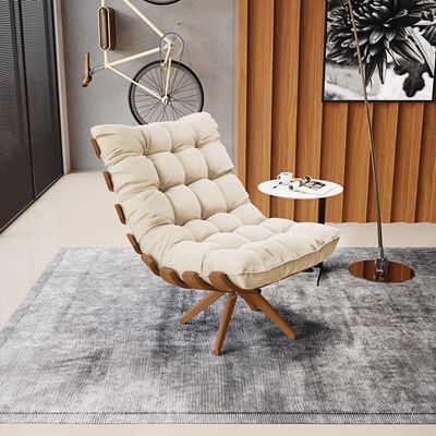 Poltrona Giratória Costela Suede Branco Base Madeira MA25 D'Rossi
