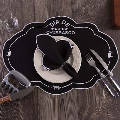 Jogo De Guardanapos Sousplat Americano 12 Peças Bordado Decorativo - Dia De Churrasco Preto