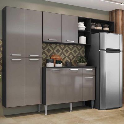 Cozinha Compacta Multimóveis Pequim Fg3000 Preta/lacca Fumê