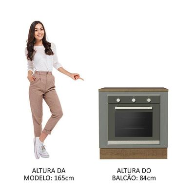 Balcão Para Forno De Embutir 80 X 60 Cm Com Tampo Rustic/cinza Agata Madesa Rustic/cinza