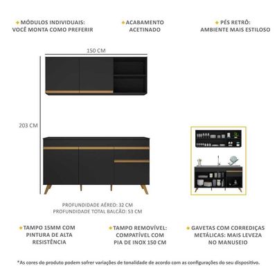 Cozinha Compacta Veneza Gb Mp2079 Com Armário E Balcão Preta