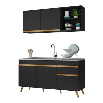Cozinha Compacta Veneza Gb Mp2079 Com Armário E Balcão Preta