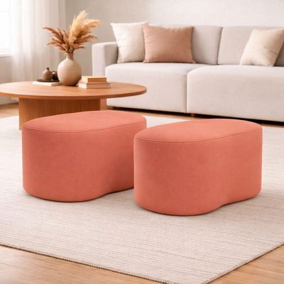 Kit 2 Puff Feijão Curvo Orgânico Sala Redondo Confortável Moderno Suede Rosa