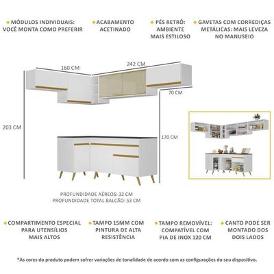 Cozinha Completa De Canto Mp2060 Com Armário E Balcão Branca