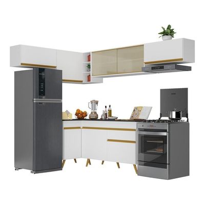 Cozinha Completa De Canto Mp2060 Com Armário E Balcão Branca