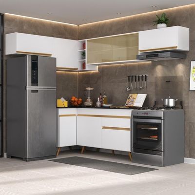 Cozinha Completa De Canto Mp2060 Com Armário E Balcão Branca