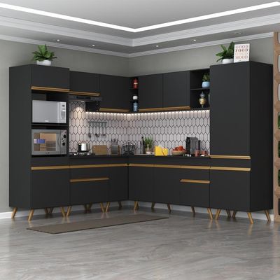 Cozinha Completa De Canto Mp2046 Com Armário E Balcão Preta