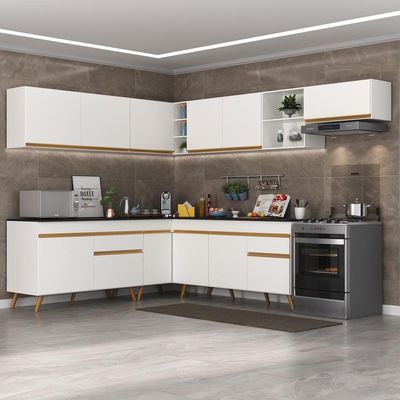 Cozinha Completa De Canto Mp2068 Com Armário E Balcão Branca