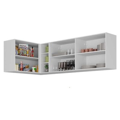 Kit Armário De Cozinha Aéreo Canto 90cm E Aéreo 120cm Veneza Multimóveis Mp2148 Branco-dourado