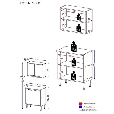 Armário de Cozinha e Balcão com 2 Portas Xangai Branco