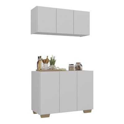 Kit Armário Cozinha Aéreo Balcão 3 Portas Mp2169 Branco/natural
