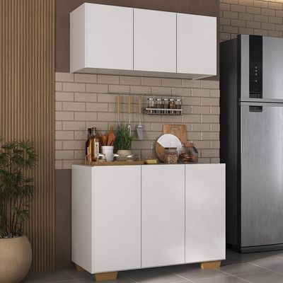 Kit Armário Cozinha Aéreo Balcão 3 Portas Mp2169 Branco/natural