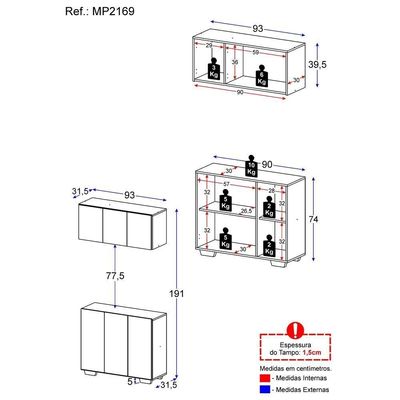 Kit Armário Cozinha Aéreo Balcão 3 Portas Mp2169 Branco/natural