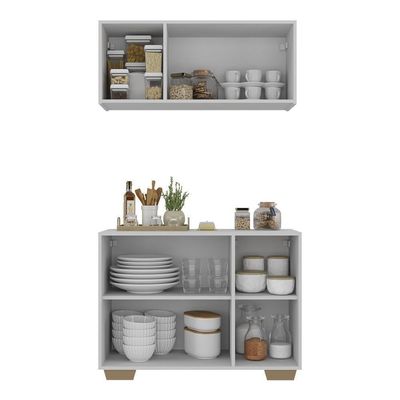 Kit Armário Cozinha Aéreo Balcão 3 Portas Mp2169 Branco/natural
