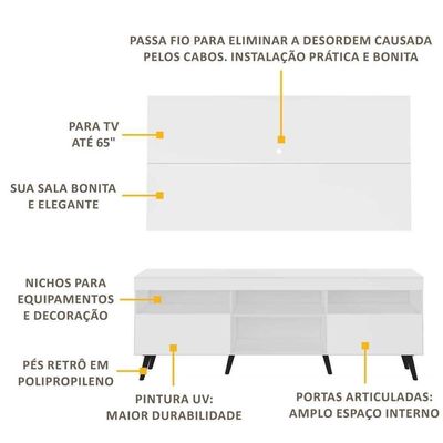 Rack com Painel TV até 65" e Pés Retrô Flórida Multimóveis