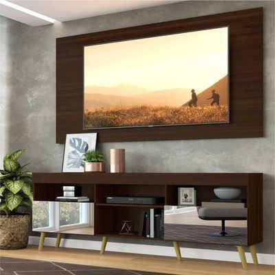 Rack com Painel TV até 65" Espelho e Pés Retrô Multimóveis