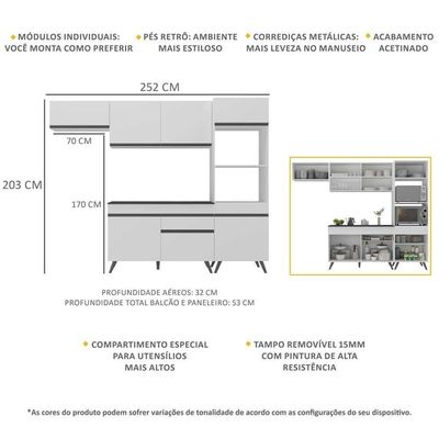 Armário De Cozinha Compacta 4 Peças Mp3690.964 Veneza Branco