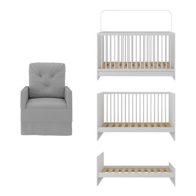Berço 3 Em 1 Com Colchão e Poltrona Amamentação Mp4150 Branco-cinza