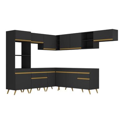 Armário De Cozinha Completa De Canto V2048 Preto/dourado