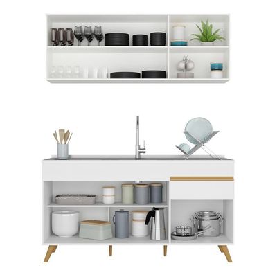 Armário De Cozinha Compacta 150cm Veneza Multimóveis V2079 Branco/dourado Branco/dourado