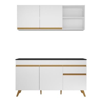 Armário De Cozinha Compacta 150cm Veneza Multimóveis V2079 Branco/dourado Branco/dourado
