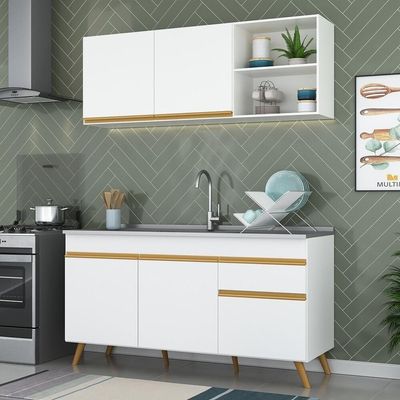 Armário De Cozinha Compacta 150cm Veneza Multimóveis V2079 Branco/dourado Branco/dourado