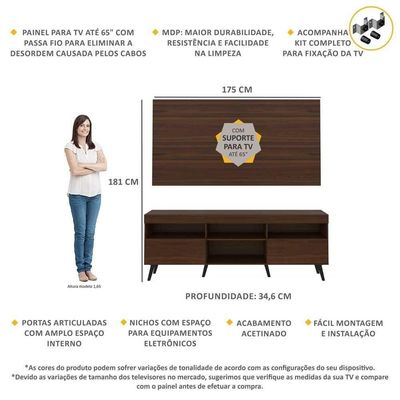 Rack Com Painel E Suporte Tv 65" Retrô Multimóveis V3134