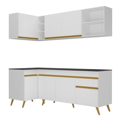 Cozinha Compacta De Canto Mp2058 Com Armário E Balcão Branca